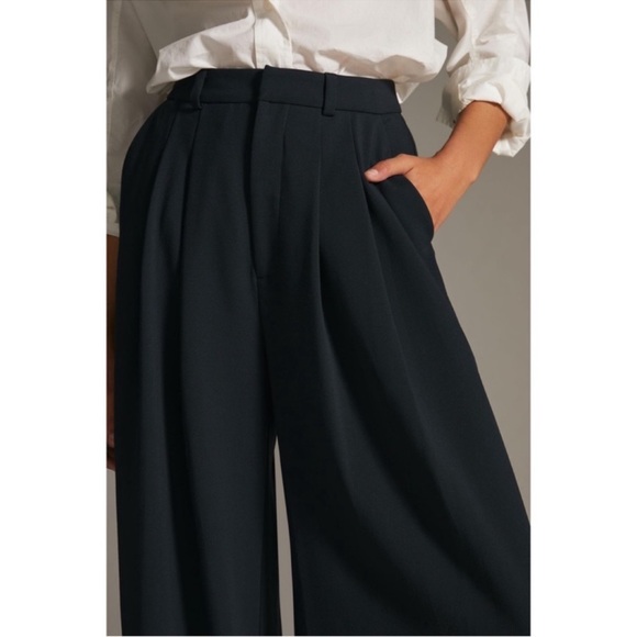 ANTHROPOLOGIE Pleated Wide Leg High Rise Trousers Pants Navy Size 4 NWT - Picture 5 of 8